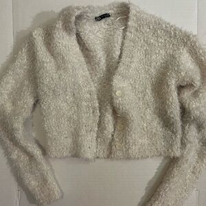 Zara Textured Cream Cropped Knit Sweater
